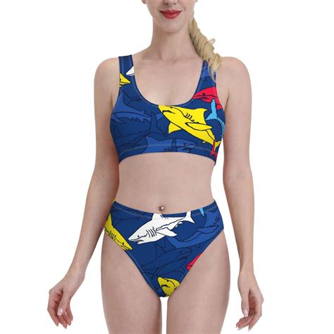 Daiia Cartoon Shark Printed Piece Swimsuit Bikinis For Women High