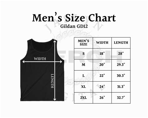 Instant Download Gd12 Gildan Size Chart Mens Softstyle Tank Top Etsy