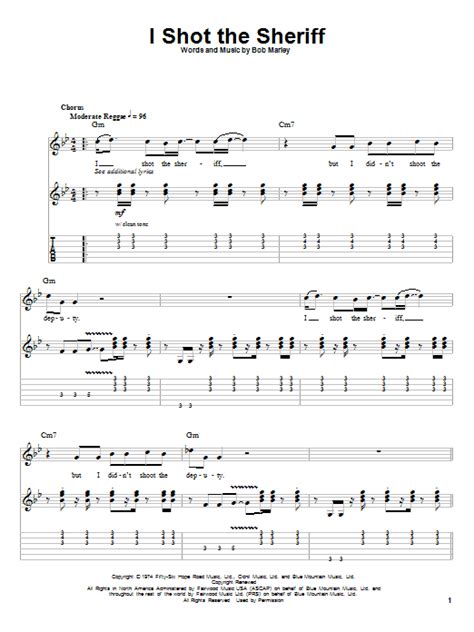 I Shot The Sheriff By Eric Clapton Sheet Music For Guitar Tab Single