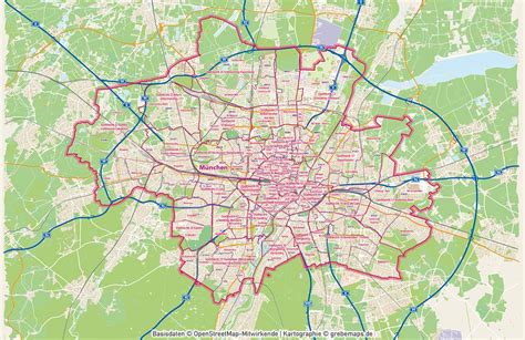 München Stadtplan mit Stadtbezirken Stadtteilen Postleitzahlen PLZ-5