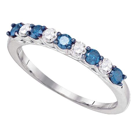 10kt White Gold Womens Round Blue Color Enhanced Diamond Wedding Band