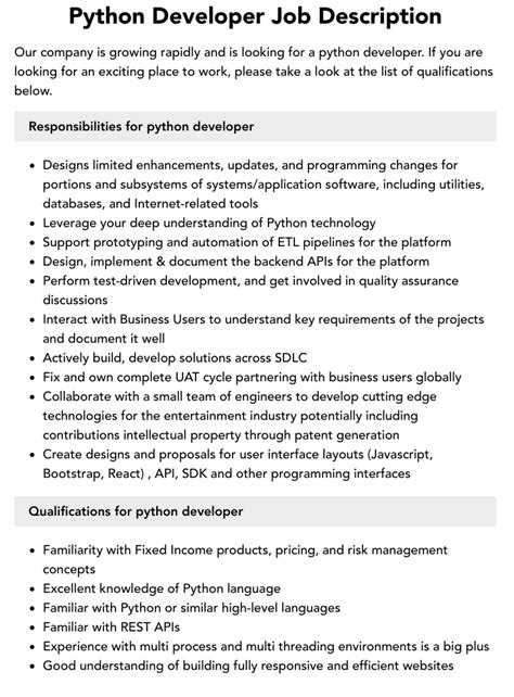 Python Developer Job Description Velvet Jobs