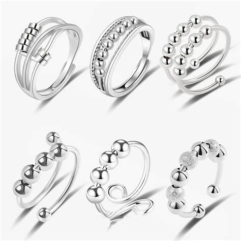 925 Silver Anxiety Spinner Rings Women Anxiety Fidget Ring Silver 925