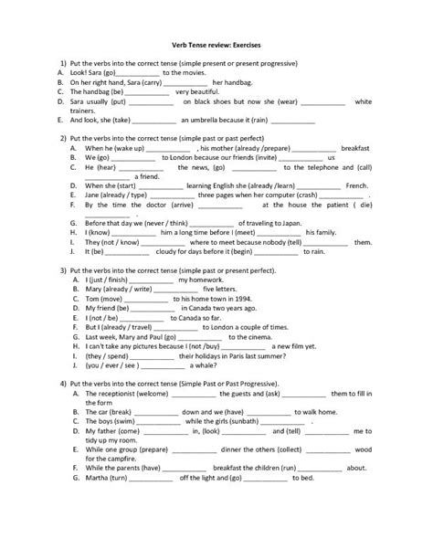 Grammar Exercises Tenses Elementary All Grammar Tenses Exerc