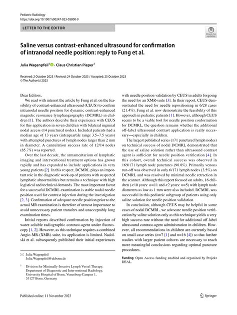 PDF Saline Versus Contrast Enhanced Ultrasound For Confirmation Of