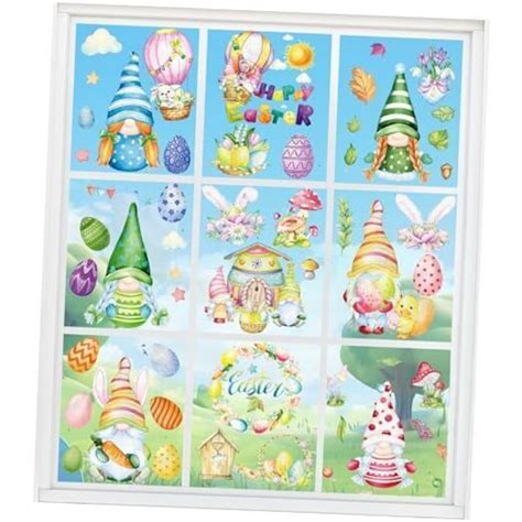 9 Sheets Spring Gnome Flower Window Clings Easter Gnomes Window Clings