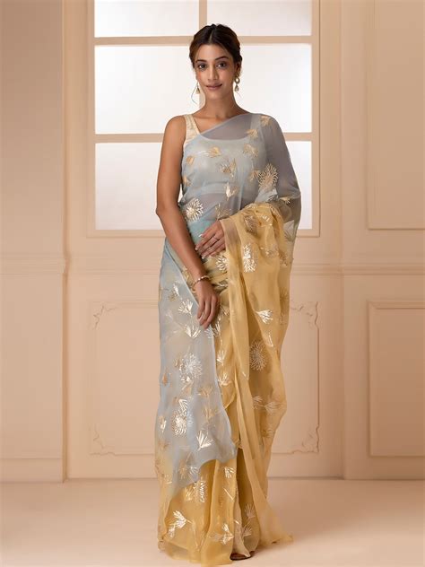 Buy Geroo Jaipur Shaded Handcrafted Gota Jaal Chiffon Saree Sarees