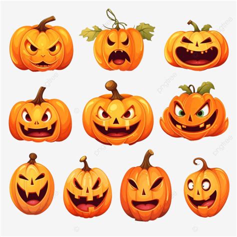 Scary And Funny Faces Of Halloween Pumpkin Or Ghost Vector Collection