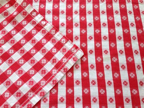 Vintage Red White Gingham Checked Tablecloth Picnic Woven Etsy