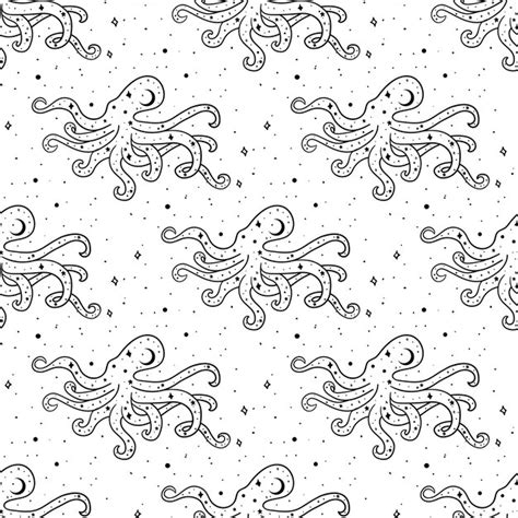 Premium Vector Seamless Pattern Mystical Octopus With Moon And Stars