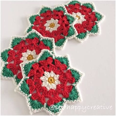 Christmas Rose Pattern Crochet Coaster Pattern Christmas Crochet