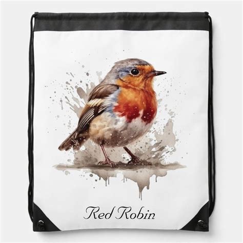 Cute Bird Red Robin In Watercolor Drawstring Bag Zazzle In