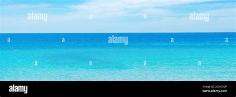 Beauty Panorama Skyline In Pure Blue Azure Sea Clear Sky Background