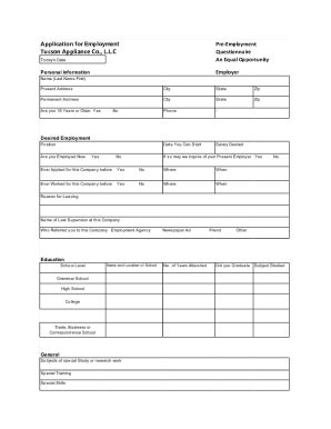 Fillable Online Application For Employment Pre Employment Fax Email