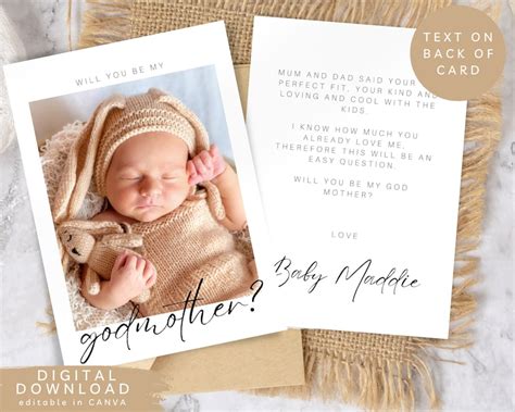 Editable Will You Be My Godmother Proposal Card Printable Etsy