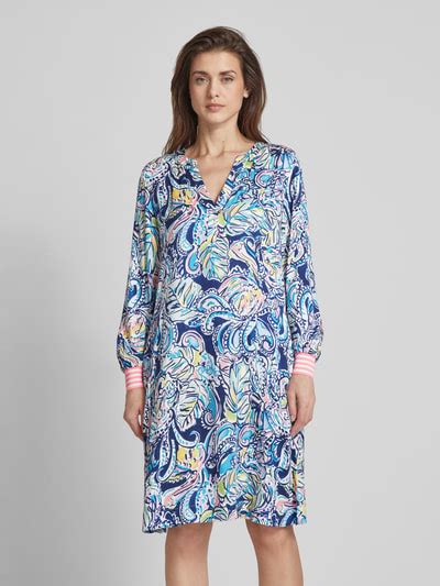 Christian Berg Woman Knielanges Kleid Mit Allover Print Blau Online