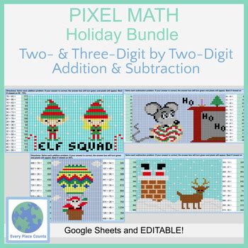 Pixel Art Math Holiday Bundle Two Three Digit By Two Digit Add Sub