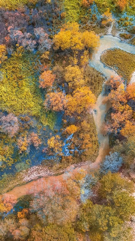 Aerial View Of Autumn Nature Landscape Chifeng Inner Mongolia China