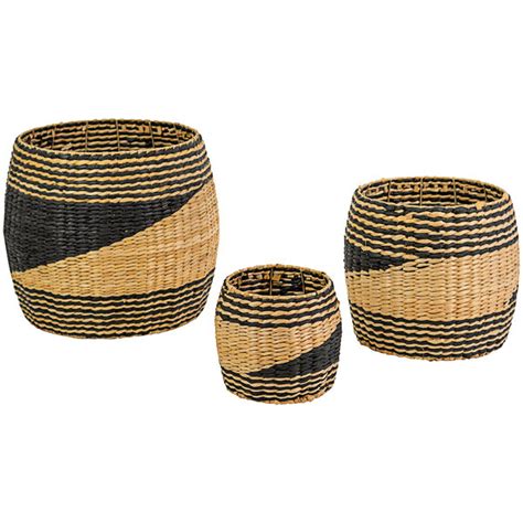 Kalalou 3 Piece Two Tone Black Woven Seagrass Display Basket Set Cch1163