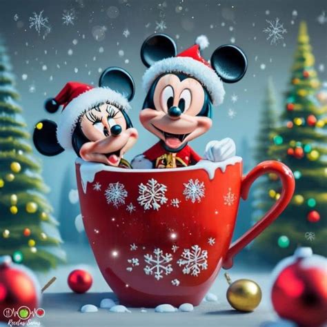 Mickey And Minnie Mouse In A Christmas Mug