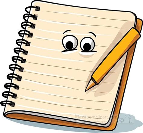 School Supplies Clipart-cute cartoon_style funny notebook with a pencil