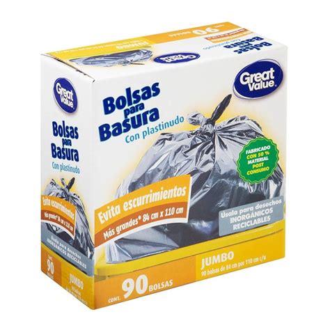 Bolsas Para Basura Great Value Jumbo Con Plastinudo 90 Pzas Walmart