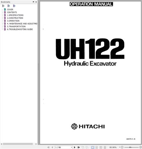 Hitachi Uh122 Excavator Operation Manual Em171 1 4 Pdf