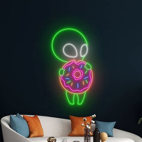 Handmadetneonsign Alien Eating Donut Neon Sign Alien Eat Donut Led