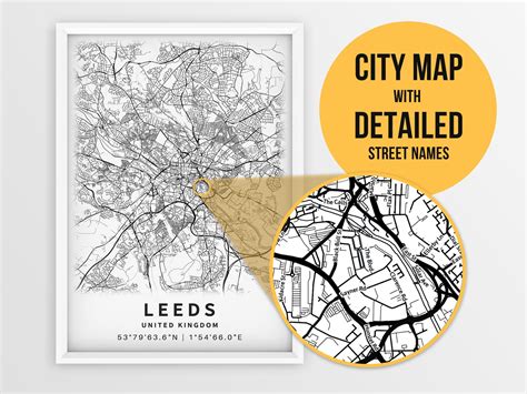 Printable Map of Leeds England United Kingdom UK With Street | Etsy