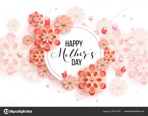 Happy Mothers Day Layout Design Flowers Lettering Pearls Frame