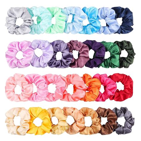 WATINC 28Pcs Silk Satin Hair Scrunchies Set For Women Strong Elastic