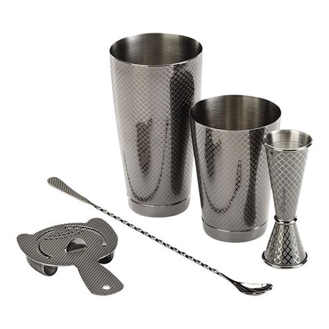 Barfly 5 Piece Gun Metal Black Diamond Lattice Cocktail Kit M37206BK