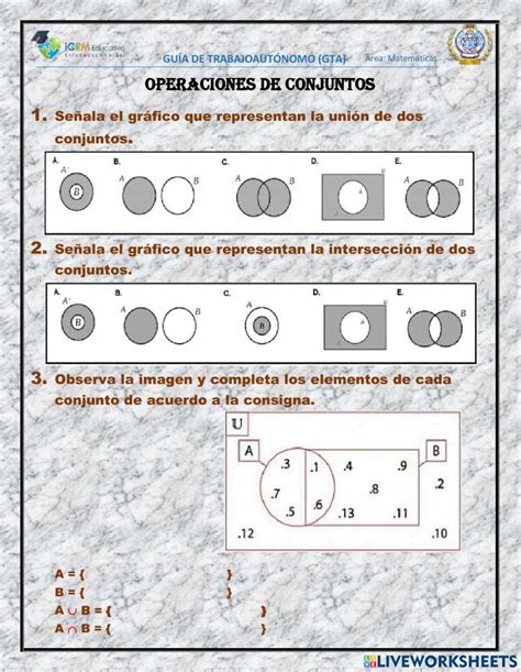 Uni N E Intersecci N De Conjuntos Interactive Worksheet Baby Shower