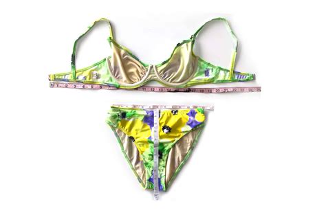 Vintage Deadstock Yellow Lime Floral High Waist High Leg Bikini Set Con