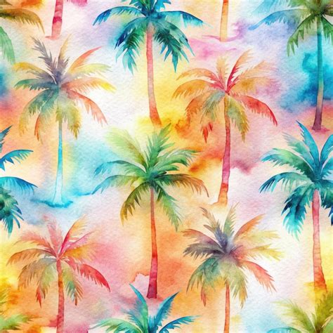 Watercolor Painting Of Palm Tree Pattern Generative Ai Premium Ai