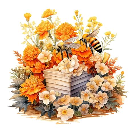 Wundersch Ne Bienen Und Gartenernteszene Aquarell Clipart Illustration