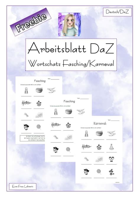 Freebie DaZ Arbeitsblatt Wortschatz Fasching Karneval