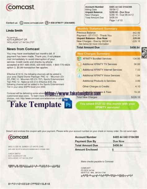 Usa Comcast Utility Bill Psd Template Comcast Utility Bill Template