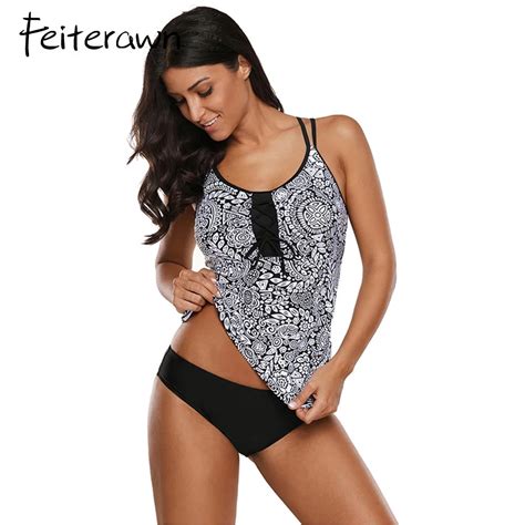 Feiterawn Print Plus Size Tankini Swimwear Women Double Adjustable