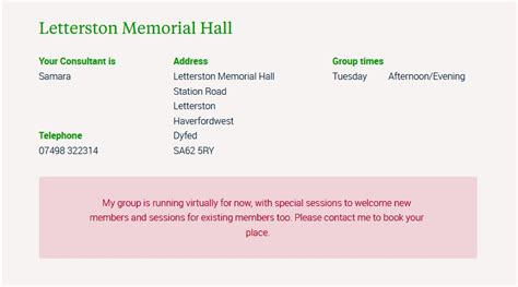 Regular Activities Letterston Memorial Hall 01348 872282 840604 Or