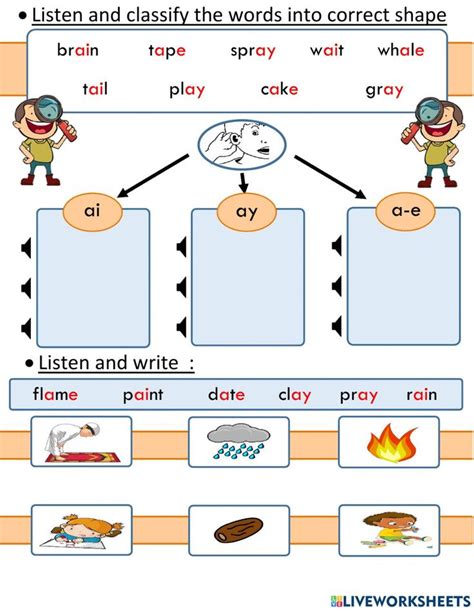 Listen Classify And Write Ay Ai A E Worksheet Phonics Worksheets