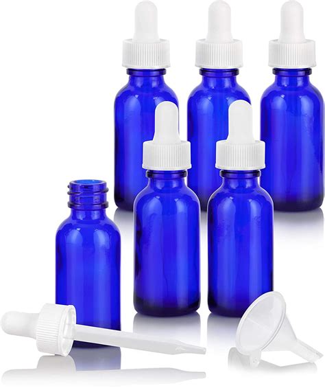 Juvitus 1 Oz Cobalt Blue Glass Boston Round Bottle With White Dropper 6 Pack