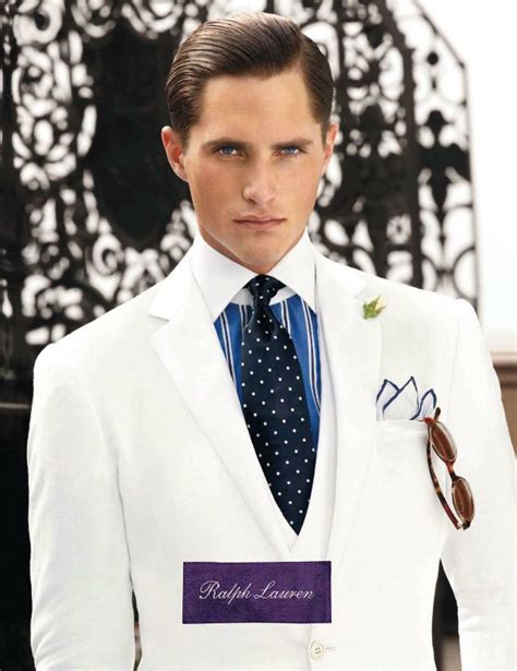 White Three Piece Summer Suit With Boutonniere Ralph Lauren Purple