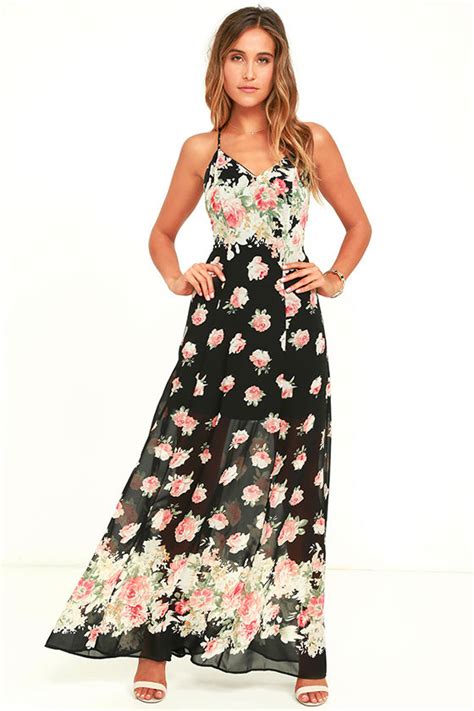 Lovely Black Dress Floral Print Dress Maxi Dress 66 00 Lulus