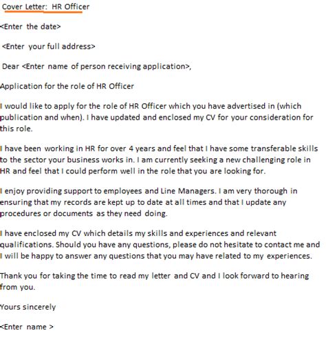 Hr Officer Cover Letter Example Uk