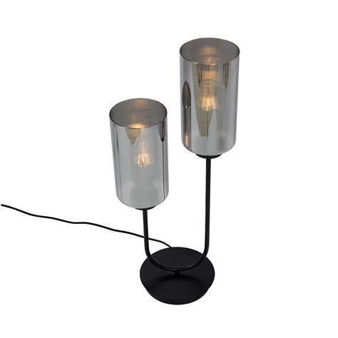 Art Deco Tischlampe Schwarz Mit Rauchglas Flammig Laura