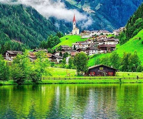 Trentino Alto Adige, Italy, forest, mountains, houses, nature, trees, lake, HD wallpaper | Peakpx