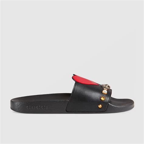 Studded Embroidered Slide Sandal Gucci Womens Slides And Mules