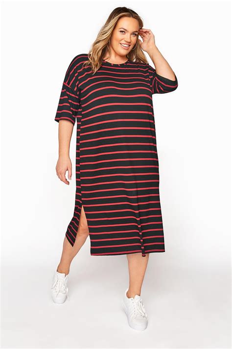 Red Striped Oversized T Shirt Dress