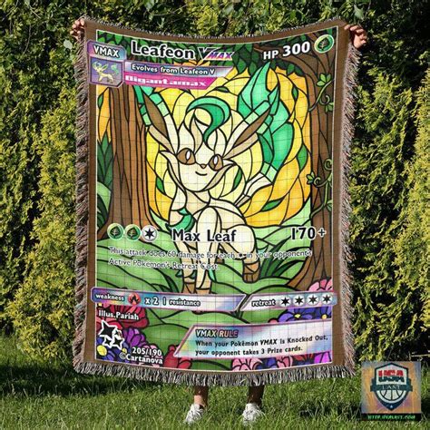 Limited Edition Pokemon Leafeon Stain Glass Custom Woven Blanket